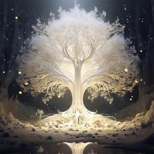 5D Diamond Painting Blanc Arbre de Vie, Kit Complet DIY Peinture Diamant Adulte,arbre magique magique，Peinture Mosaique pour Décoration Murale, Artisanat...