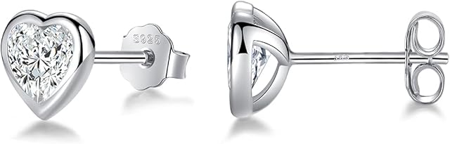 SAKUNALA Silver Stud Earrings for Women, 3 Pairs Silver Stud Earrings Set, 925 Sterling Silver Heart Stud Earrings, Hypoallergenic Cubic Zirconia Stud Earrings, Jewellery Gifts for Women, 4/5/6mm
