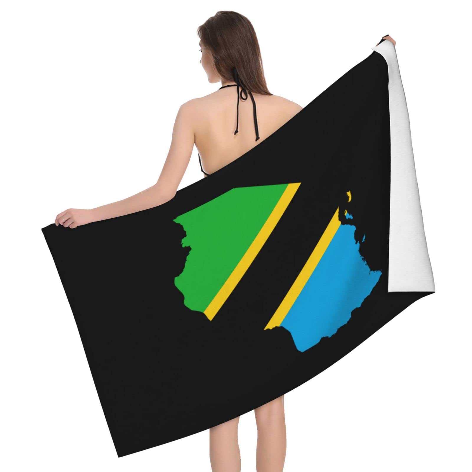 Lsjuee Tanzania Flag Map Beach Towel Absorb Water Quick Dry Bath Towel, for Beach, Swimming Pool, Camping