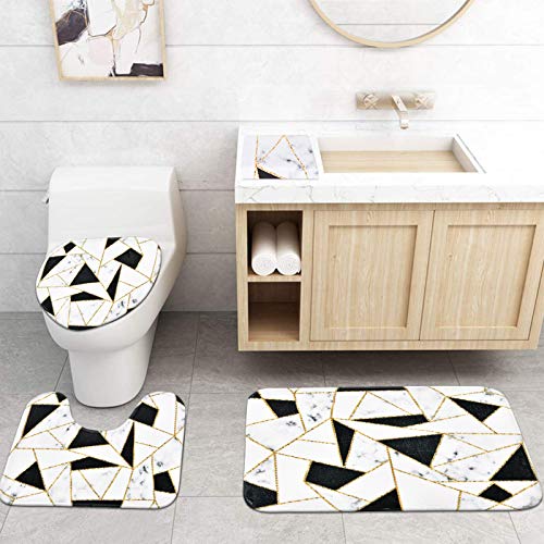 Ikfashoni 7 Piece Marble Shower Curtain Set With Rugs And Towels, Include Non-Slip Rug, Toilet Lid Cover, Bath Mat And Towels, Black White Geometric Shower Curtain With 12 Hooks For Bathroom #TOP3