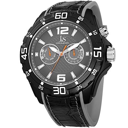 Joshua & Sons Men's Swiss Quartz Multifunction Watch - Genuine Leather With Embossed Crocodile Pattern Strap - Js79 #TOP8