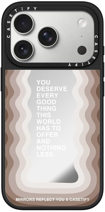 CASETiFY Mirror iPhone 17 Pro Case [Reflective/Compatible with Magsafe / 4.9 ft. 1X Military Grade Drop Protection] - Every Good Thing - Silver On Black