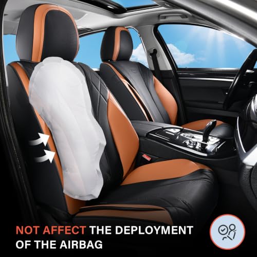 Image of Coverado Automotive Seat Covers, Car Leather Seat Covers Fullset, BlackBrown Universal Car Seat Covers, Breathable Car Seat Cushion for Most Cars