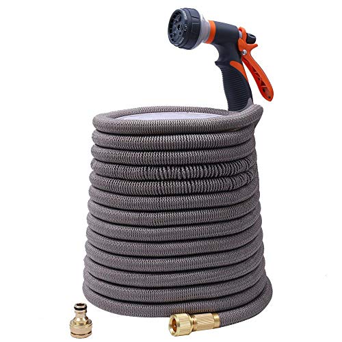 LINZI Expandable Garden Water Hose 30M 100FT Magic Hose Double Latex Inner Hose Flexible No Kink + Brass Connectors + 8 Function Spray Gun
