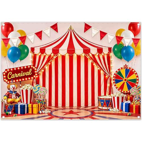 Luminora 2,1x1,5m Toile de Fond de Cirque Carnaval, Fond de Photographie Tente Rouge Blanche en Polyester, Décoration de Fête bannière, Accessoires de Studio
