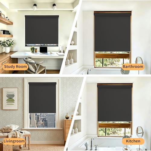 Image of Niche Blinds Cordless Blackout Roller Shades with Valance,Black,33 inch Wx72 H