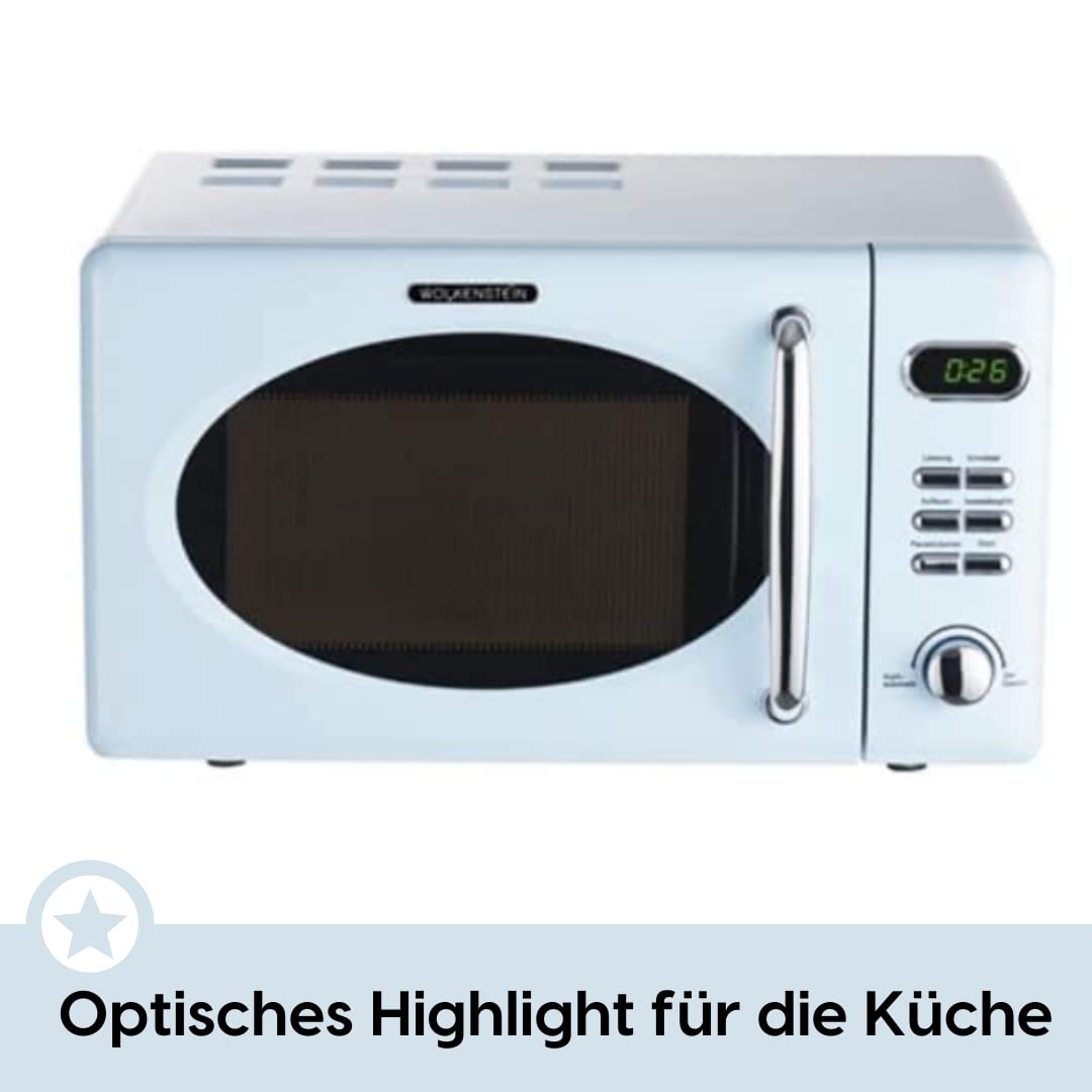 Wolkenstein Retro stojąca kuchenka mikrofalowa WMW720 BL I moc kuchenki mikrofalowej 700 W, pojemność 20 l, poziom mocy I5, 8 programów gotowania, funkcja rozmrażania, metalowa obudowa, talerz