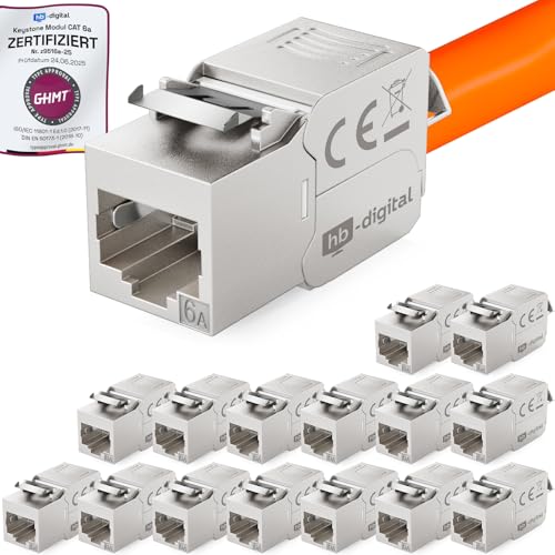 hb-digital 16x CAT 6A Keystone Modulo RJ-45 Jack Connettore 500 MHz 10Gbit/s Cavo Internet LSA per Patch Panel Ethernet LAN