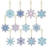 12 Stück Diamond Painting Weihnachten Kinder,5D Diamond Painting Weihnachten Anhänger Schneeflocken,DIY Diamant Malerei Schlüsselanhänger Beidseitig,Bastelset Weihnachtens Kinder Adventskalender