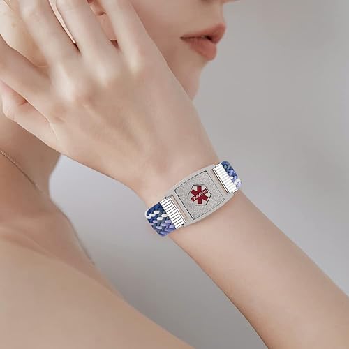 Miniatura 6 de Pulsera de alerta médica personalizada de nailon trenzado elástico médico, pulseras de identificación de emergencia, grabado gratis, pulsera de