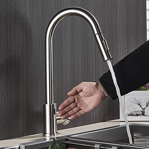 Robinet capteur mélangeur d'eau en nickel brossé avec jet extractible - 2