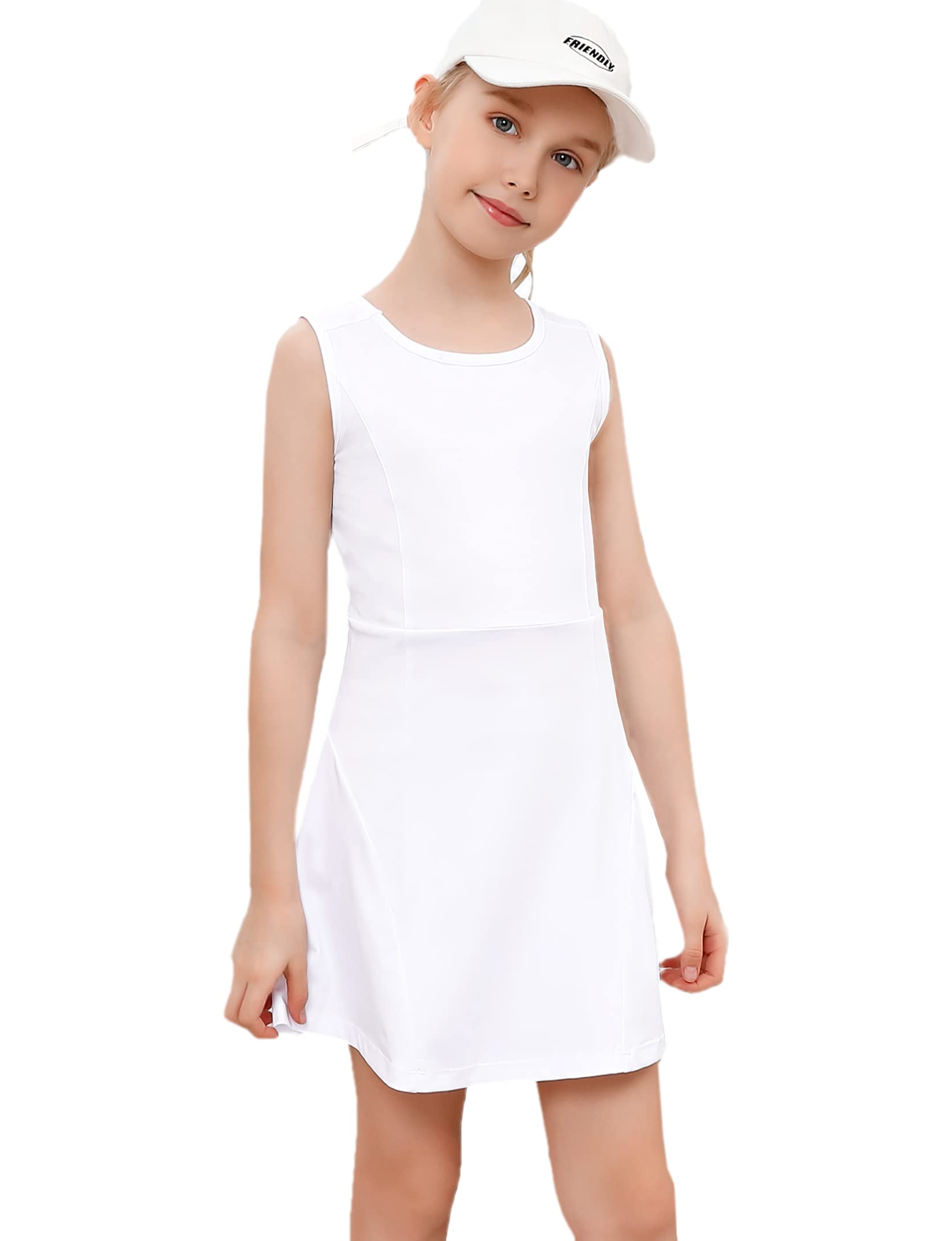 Girls Sleeveless Tennis Golf Sport Dress Outfit Athletic Pleated Skirt Sets with Built-in Shorts Pockets 3-12 Years