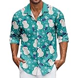 Generisch Langärmliges Hemd mit Print für lässige Urlaubskleidung. Festliches, gemustertes Hemd mit Knopfleiste für saisonalen Stil und Komfort. (Sky Blue, XL)