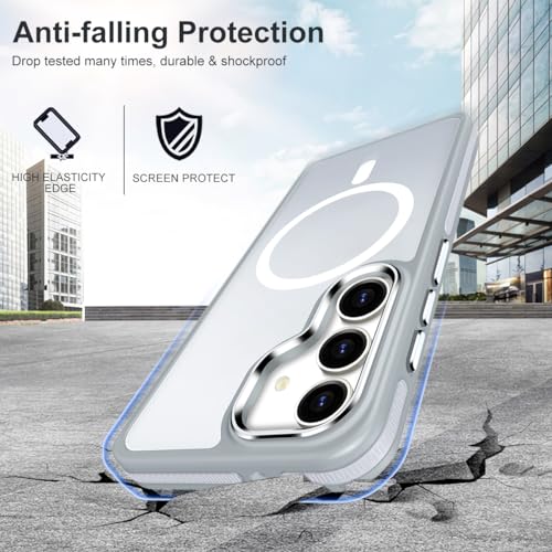 Image of MALEWOLF Magnetic Case for Samsung Galaxy S24+ Plus 5G, Color Match Cover [Compatible with Magsafe] [Military Drop Protection] Anti-Slip Soft TPU Edge Phone Case for Galaxy S24 Plus (Grey /White)