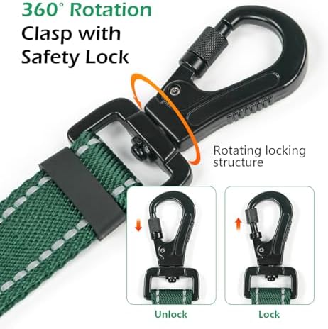 Tiffpaws Reflective Double Handle Dog Leash for Large Dogs, Heavy Duty Adjustable Leash with Soft Padded Handles, Traffic Control Training Lead for Walking, Running (Dark Green, L)