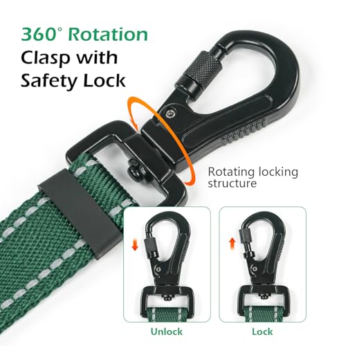 Tiffpaws Reflective Double Handle Dog Leash for Large Dogs, Heavy Duty Adjustable Leash with Soft Padded Handles, Traffic Control Training Lead for Walking, Running (Dark Green, L)