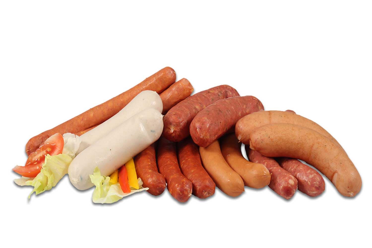 Landmetzgerei Schiessl's » Würstl Probierpaket « 1070g | Im Set: Wiener, Käsekrainer, Knacker, Weißwürste, Feuerli, Debreziner und Bauernseufzer | Eigene Schlachtung | Hausgemacht in Bayern
