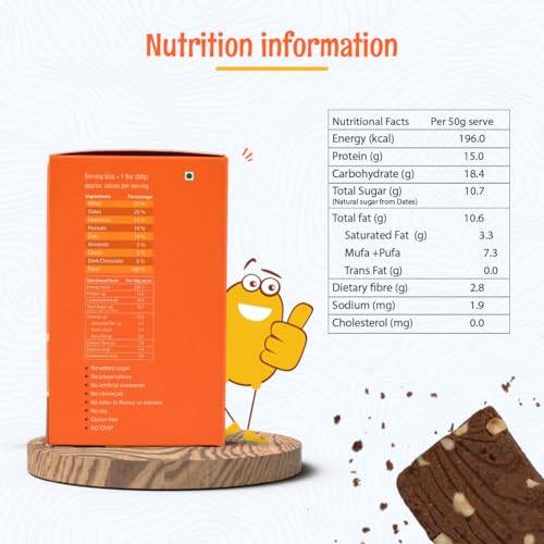 Image of ANAVRIN Choco Hazelnut Protein Bar - 15g Protein, 3g Fibre in each Bar (6 Bars x 50gm) No Added Sugar, No Soy, No Preservatives, Gluten Free High Protein Energy Bar, All Natural Flavors