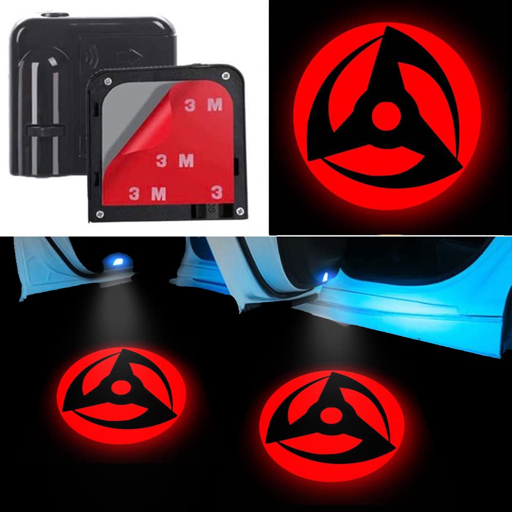 Anime Car Door Projector Logo Light for Mangekyo, Anime Car Door Neon Light Accessory, Universal Wireless Courtesy LED Ghost Shadow Lights Welcome Lamp Suitable fit All Models Cars (for Mangekyo)