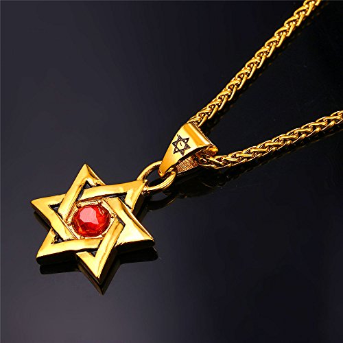 U7 Megan Star Pendant With Ruby Stone 18K Gold Plated Jewish Jewelry Star Of David Necklace thumb #2