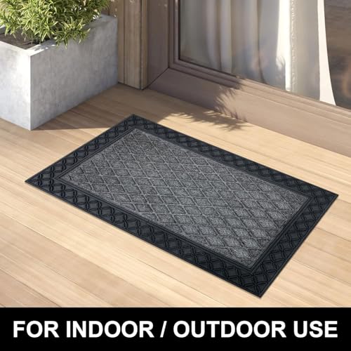 Image of Luxe Home Door Mats for Home Natural Coir mat Solid Black Rectangular, Waterproof, Low Profile All-Purpose Entrance Rug with Anti-Slip Rubber Backing for Indoor and Outdoor Use (45cm x 75cm, Pc 1)