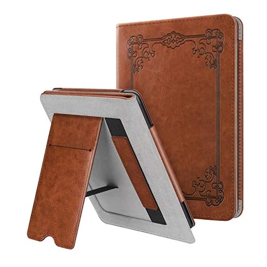 FINTIE Ställfodral för Kindle Paperwhite (passar helt nya 10:e generationen 2018/alla Paperwhite-generationer) – premium skyddande fodral i PU-läder med kortplats och handrem, vintage brun