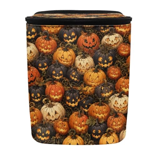 Image of Talayituse Halloween Pumpkin Leaf Print Car Trash Can with Lid, Leak Proof Auto Trash Bag Hanging Vehicle Garbage Can Multipurpose Storage Container for Back Seat Road Trip Halloween Decor