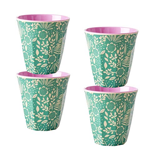 Rice - Lot de 4 gobelets en mélamine, Motifs Baroques turquoises, 9x9cm