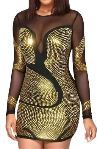Image of RED DOT BOUTIQUE - 807 - Black Sheer Mesh Long Sleeves Club Sequins Dress Plus Size