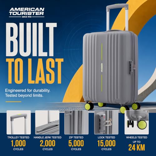 Image of American Tourister Cleva S | Luggage Trolley Bag (67 cm) | 360 8 Wheel Travel Luggage | 2 Compartments | Hard Luggage Polypropylene Suitcase | Mounted TSA Lock | 3 Years Global Warranty | Grey & Lime