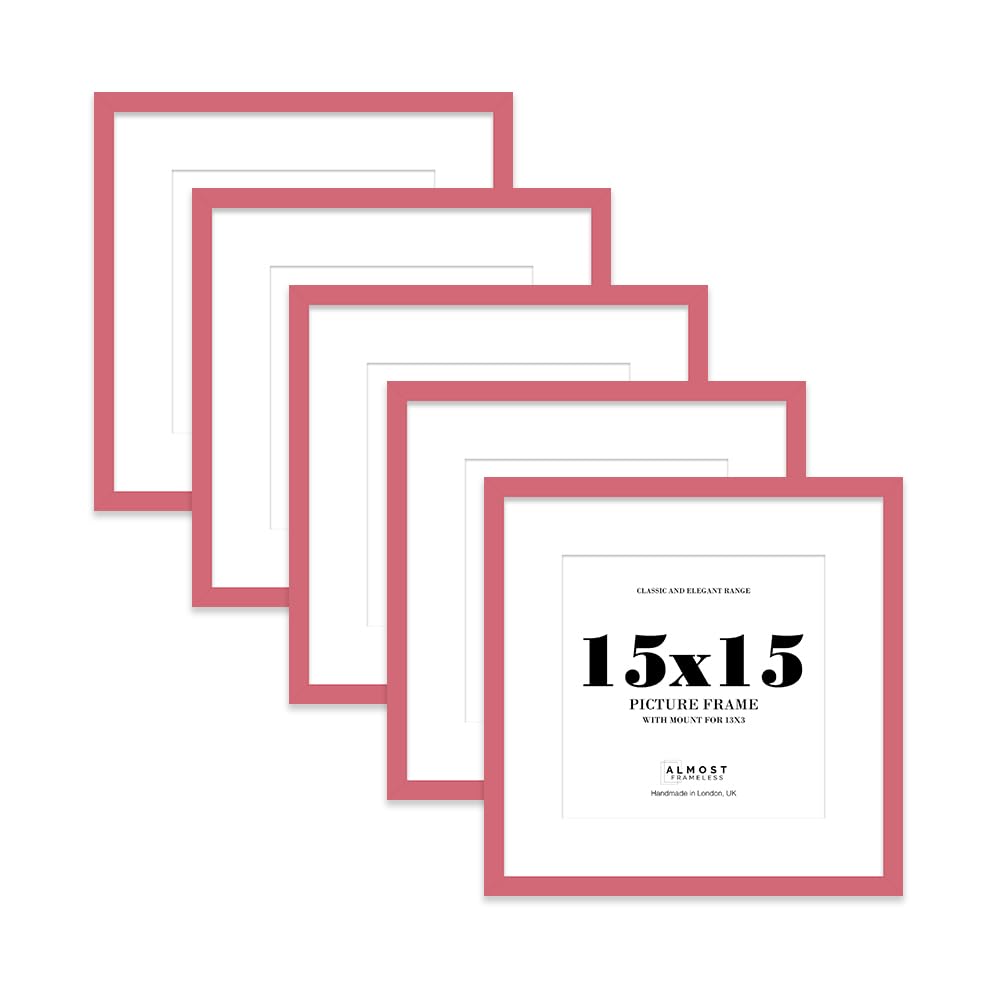 15x15 Pink Picture Frame with Mount for 13x13 Photos, Prints - Modern Square Wall Frame, Set of 5