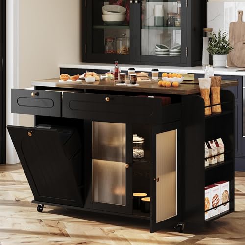 COCO DESIGN 58" Large Rolling Kitchen Island with Storage, Power