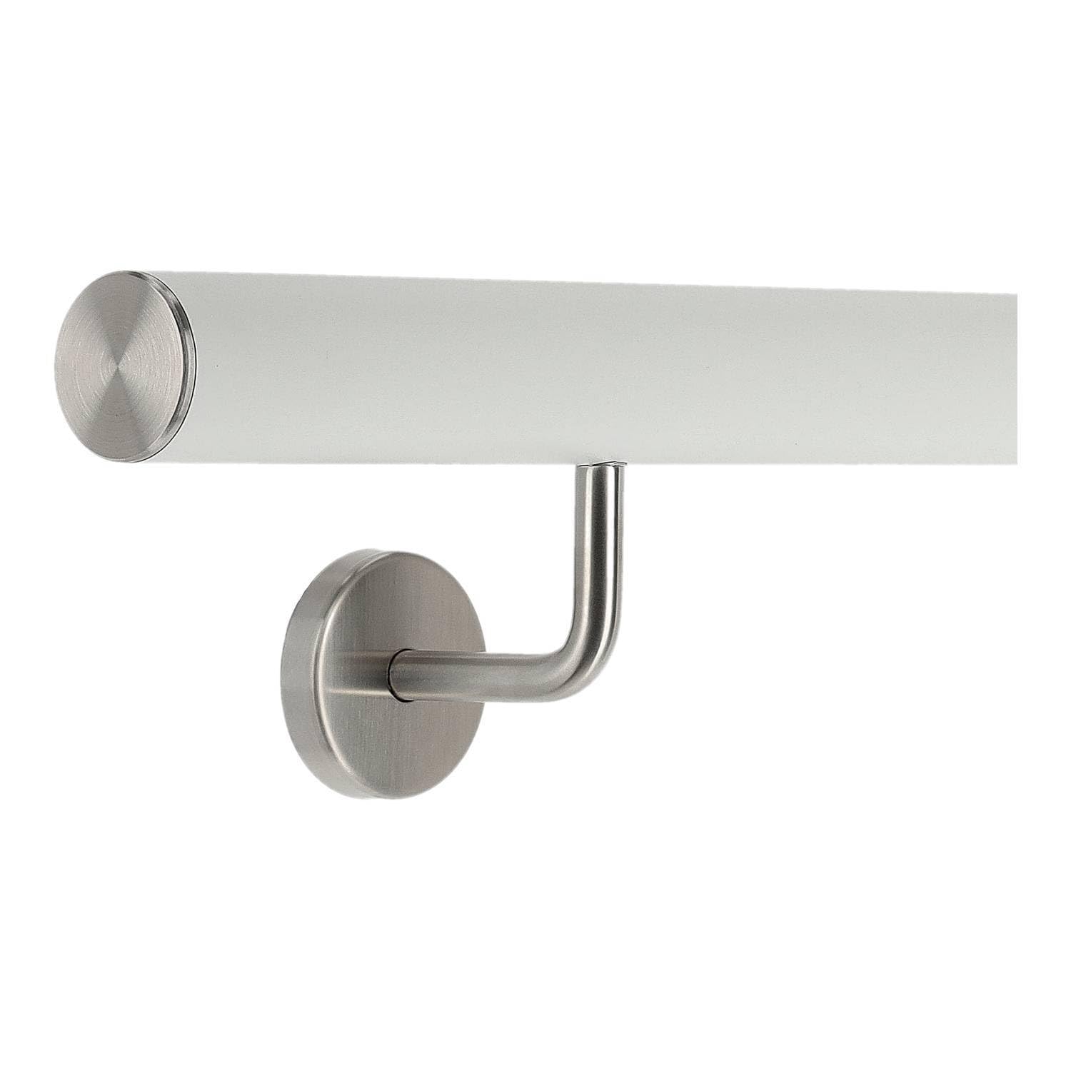 TIBU Leuning aluminium eiken hout decor 30-600 cm wandleuning trapleuning trapleuning schuine roestvrijstalen houder, lengte 30 cm met 2 houders en bocht naar de muur
