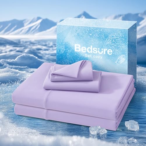 Image of Bedsure Cooling Sheets Queen Size, Hot Sleeper Bed Sheets, Up to 18 Inches | Chill Cool Bed Sheet, Deep Pocket, Soft & Breathable Queen Sheet Set, 4 Pieces, Purple