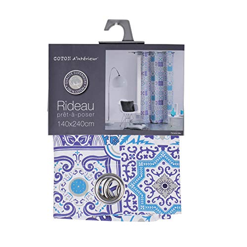 coton d'intérieur rideau a oeillets 140x240 cm coton persane bleu