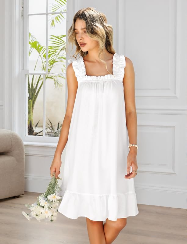 Marvmys Nightgowns for Women Sleeveless Night Gown Ladies Ruffle Cute Bridal Nightdress with Ruffle Hem S-3XL - Image 2
