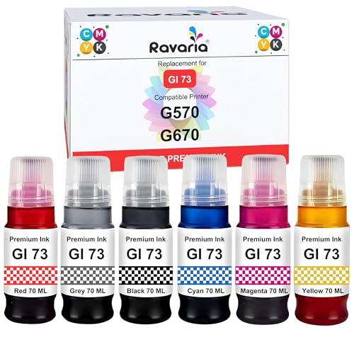 Image of GI 73 Compatible Refill Ink for Canon Pixma G570 / G670 Printer - (70ml x C /M /Y /Bk /R /GR) (GI 73 Ink Full Set (6 Color))