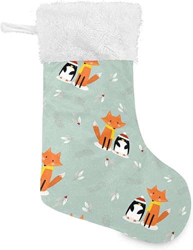Fox Penguin - Medias de Navidad clásicas de Navidad de 18 pulgadas, paquete de 2 decoraciones de calcetines de Papá Noel para escaleras, árbol,
