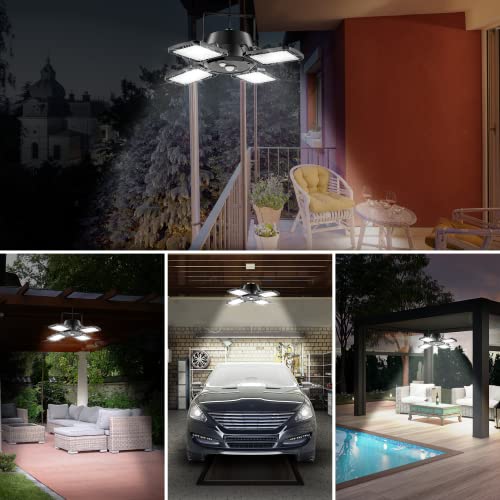 Famure Solar Pendant Light,Solar Led Shed Lights Motion Sensor Outdoor 1000Lm 6000K,Dimmable Indoor Deformable Garage Light With Remote Control,4 Lighting Mode With 5 Adjustable Panels Security Lamp #TOP6