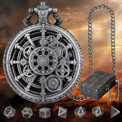 GOWOLA Mini Metal DND Dice Retro Pocket Watch Case, RPG Dungeons and Dragons Gifts Role-Playing Game Accessory