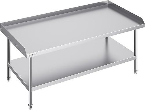 VEVOR Soporte de parrilla de acero inoxidable, mesa de acero inoxidable de 60 x 30 x 24 pulgadas, mesa de soporte para parrilla con estante inferior