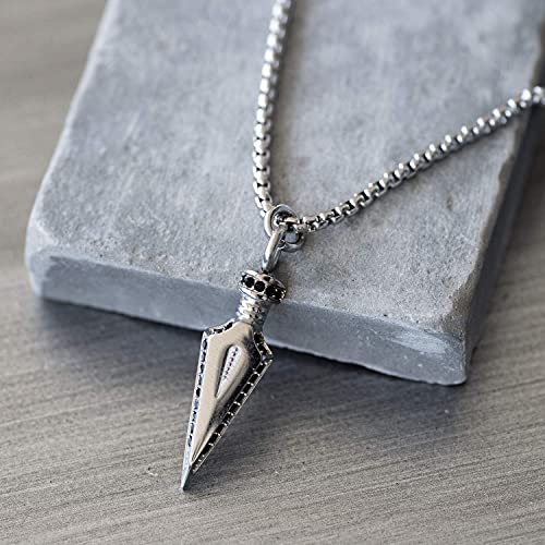 Spear Pendant Necklace For Men - Handmade Necklace Combined With A Spear Pendant And Black Cubic Zirconia - Stainless Steel Necklace For Men | 24" #TOP1