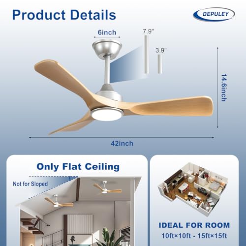 Image of Depuley 42-Inch Ceiling Fan with Light: Wood 3 Blade Outdoor Fans for Patios - Dimmable Indoor Ceiling Fan with Remote Control Fandelier Ultra Quiet DC Motor Reversible 6 Speed Timer