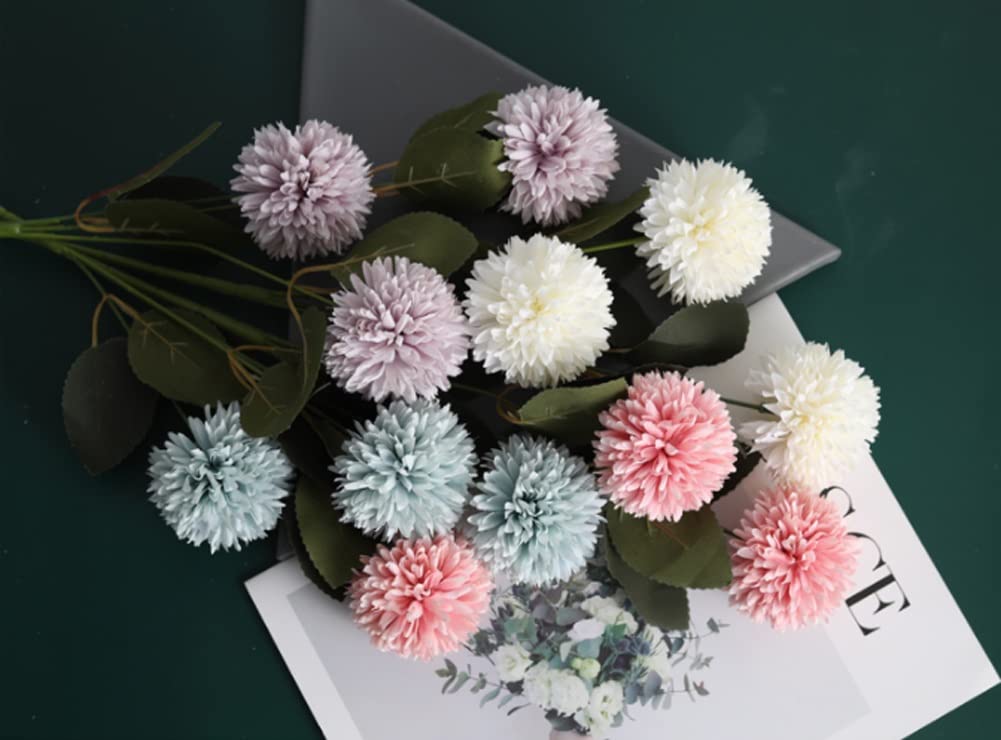 Fiori Artificiali 45 Teste Artificiali Hydrangea Dandelion Bouquet con Vaso, Fiori Artificiali Piante Fiore Finto for la Decorazione Domestica/Arredamento di Nozze Finte Decorativi(B)