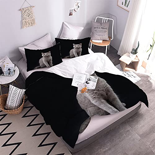 Housse de couette chat 200x200 ultra doux en microfibre premium lit double - 4