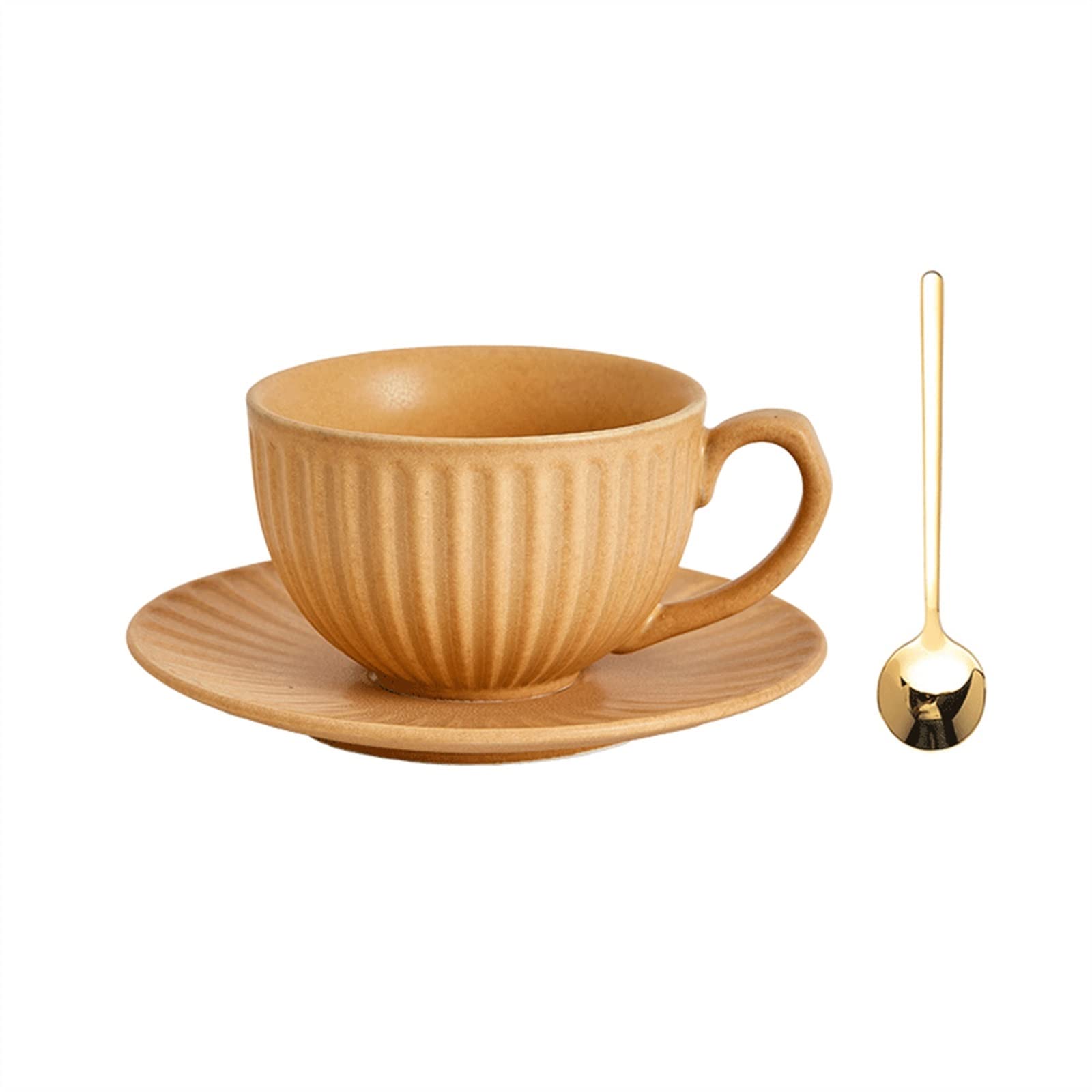 Filiżanki do kawy Vintage Kubek do kawy Zestaw Ceramiczne Kubki Kwiaty Krajowa Latte Mycie Ręczne Popołudnie Herbata | Żółty, mały