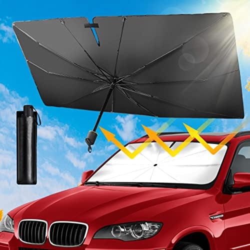 Car Sun Shade Windshield Umbrella-Upgraded Opening Design Foldable Car Windshield Cover Sunshade Umbrella UV Block,Automotive Car Front Window of Heat Insulation Protection for Most Car SUV CRV Trucks