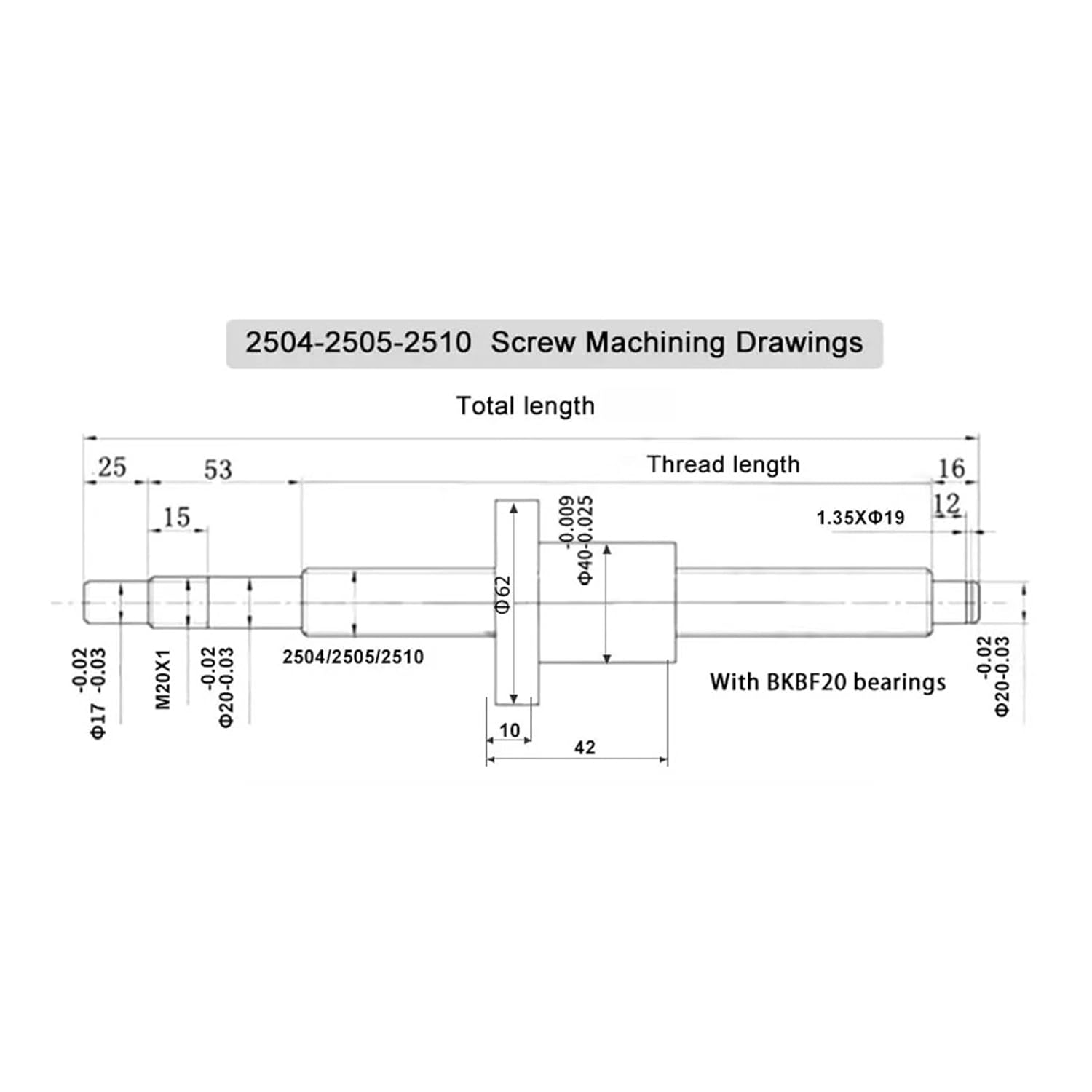 Metal Ball Screw nut end Processing Engraving Machine Accessorie ﻿ SFU2510 200mm-1000mm Left Hand Ball Screw Kits and HM20-86 C7+BF20 End Support Kits(400mm)