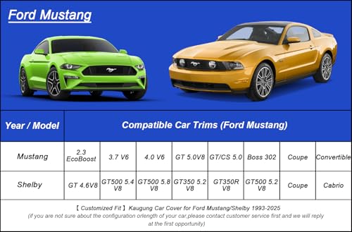 Image of Kaugung Car Cover Waterproof Custom Fit Ford Mustang（1993-2025）, Full Exterior Cover for Automobiles Lightweight Resistant Outdoor Sun UV Rain Dust Snow Wind Protection.