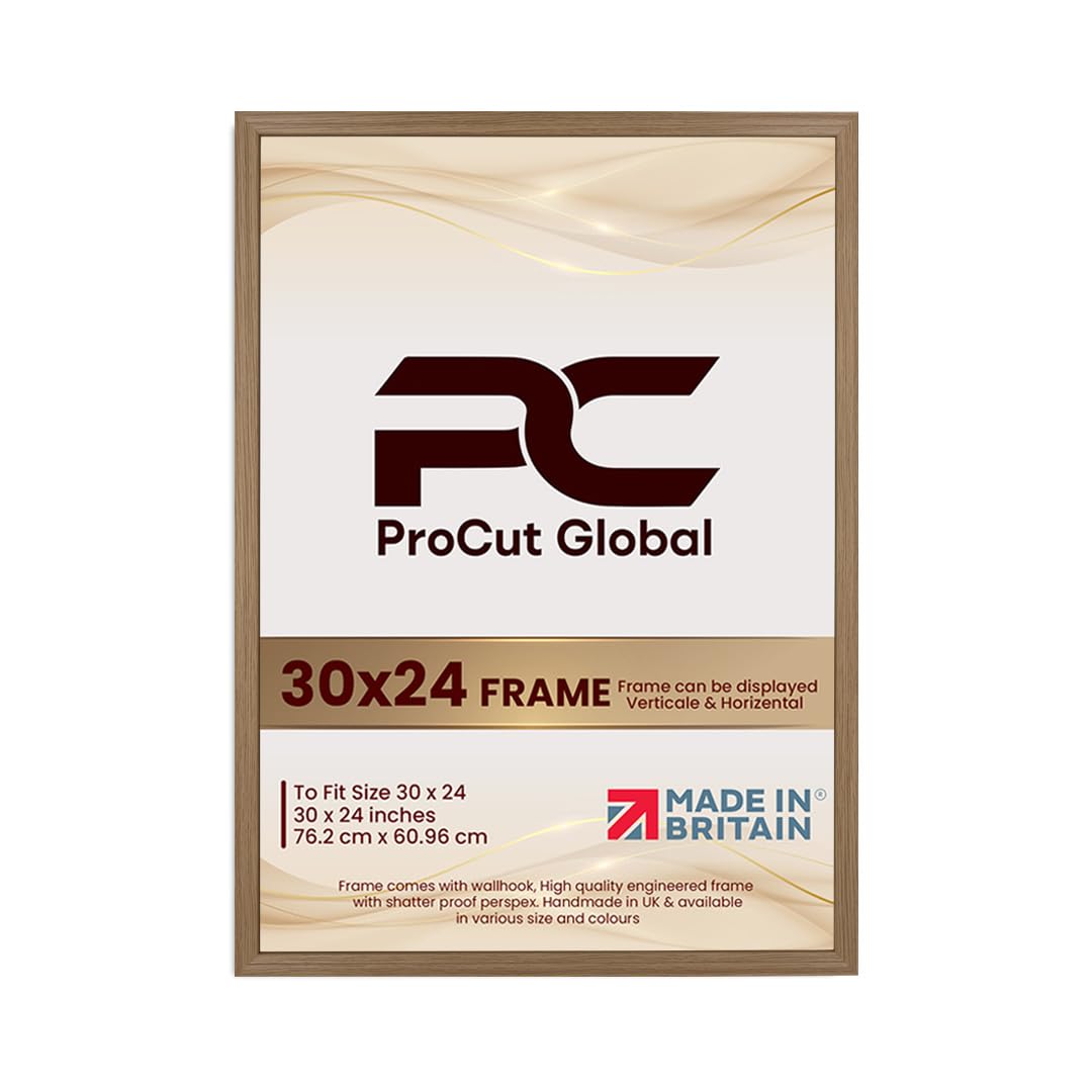 Procut Global 30x24 Oak Picture Frames - Classic Wooden Photo Frame with Shatterproof Perspex for Wall or Tabletop - Perfect for Posters, Certificates & Prints - Sizes & Colors Available